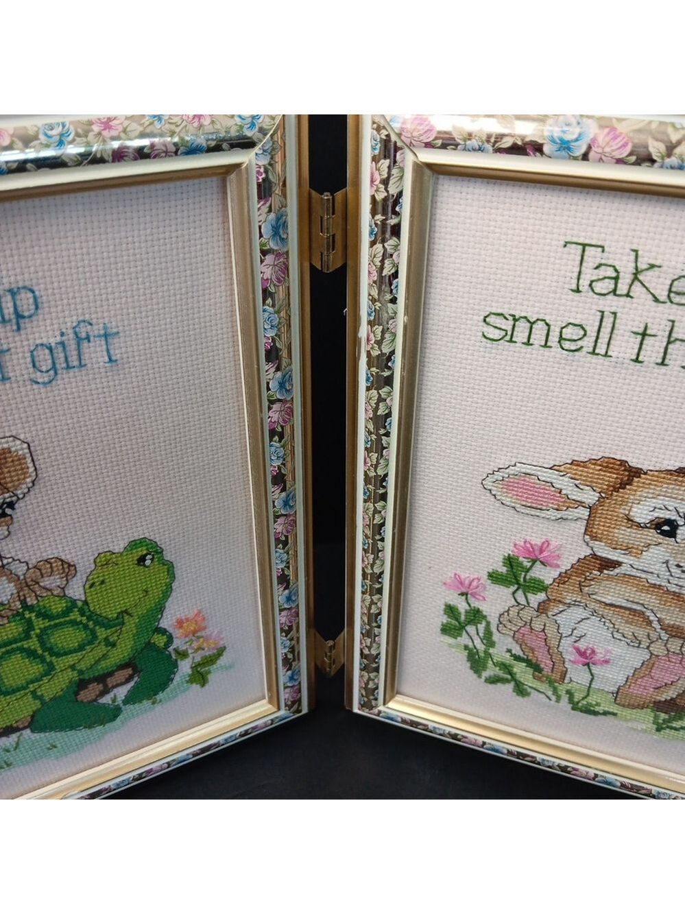 Needlepoint Finished In Frame Desk Decor Gorgeous! Turtle Rabbit Mouse Canada - Picture 10 of 16